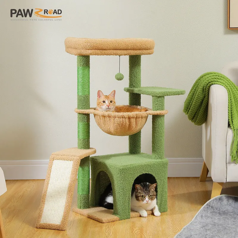Kratzbaum für Hauskatzen, kleiner Katzenturm mit großem Katzenwohnung, Kratzbäumen für Katzen, gemütliche Katzenhängematte und Kratzleiter für Katzen