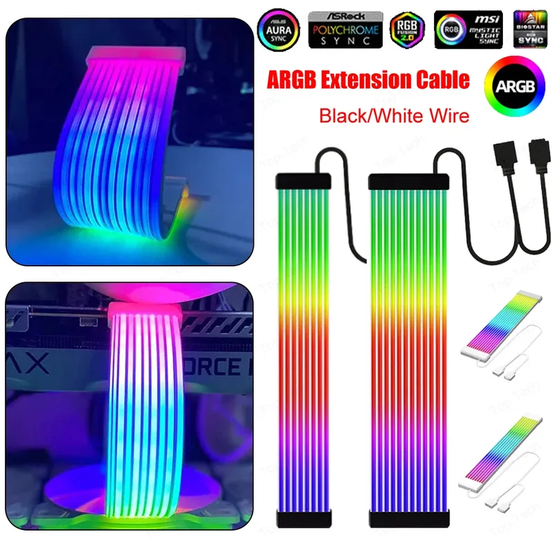 5V 3-poliges Argb-Sync-PC-Kabel 8/24-poliges Motherboard-Strom verlängerung kabel Flexibles LED-Streifen licht DIY-Kit-Grafikkarte 8-poliges 6-poliges Kabel