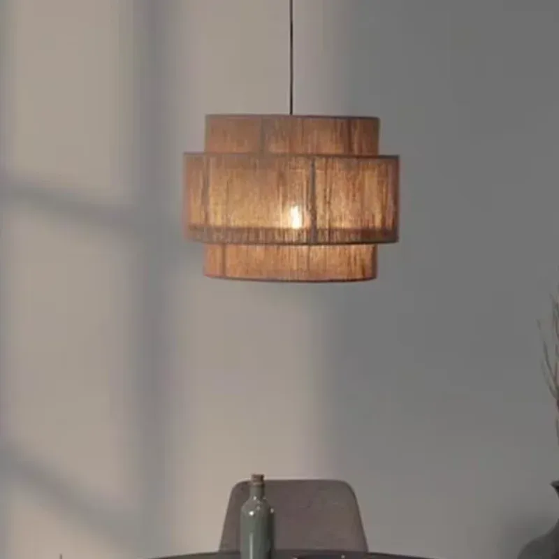 Rattan-Pendelleuchten im japanischen Stil, Vintage, kreative Hanfseil-Pendelleuchte für Wohnzimmer, Esszimmer, Restaurant, Rattan-Lampe