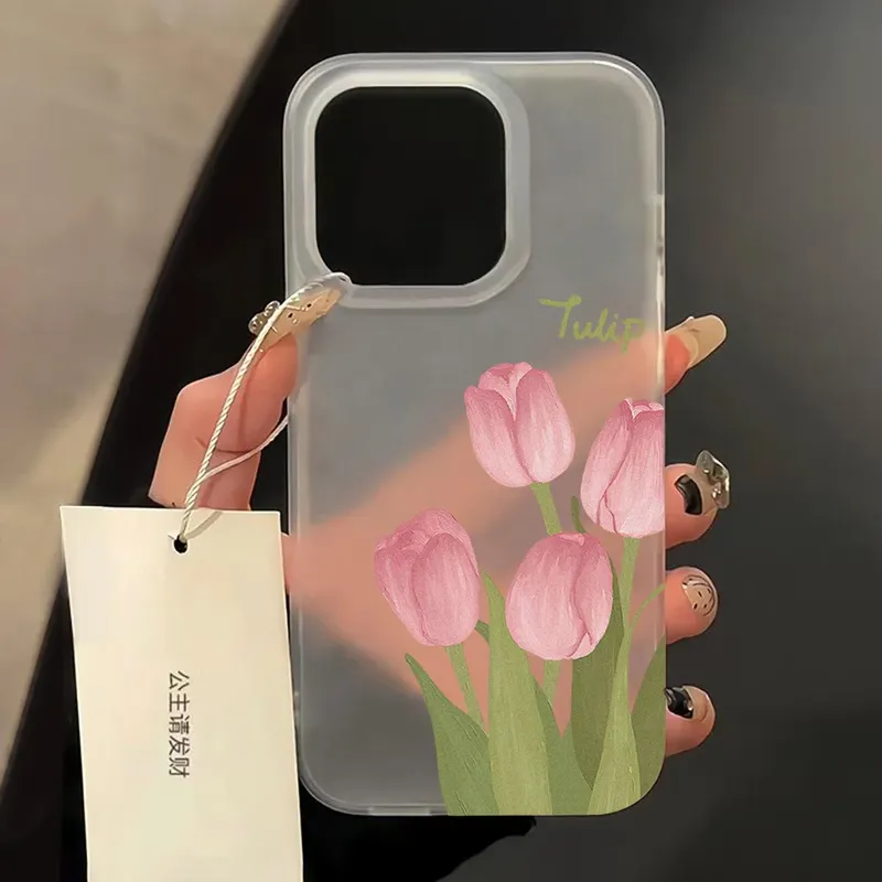 Matte transparente weiche Silikon-Handyhülle für iPhone 11, 15, 13, 12, Mini 16, 14, 13 Pro Max 15 Pro Tulpe, stoßfeste Silikonhülle