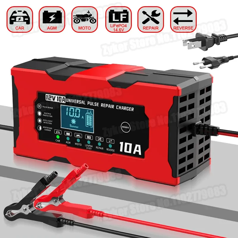 12V 10A Auto Batterie Ladegerät 14,6V 10A Elektrische Motorräder Ladegerät Für Lifepo4 Blei Säure AGM GEL PB smart Lithium-Batterie Reparatur