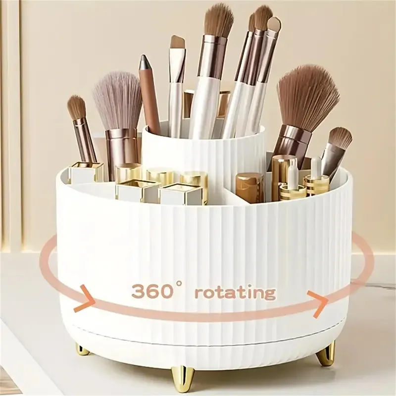360 °   Rotierender Make-up-Organizer – 1 Stück Kunststoff-Kosmetikaufbewahrung mit 5 Fächern – multifunktionaler Halter für Pinsel