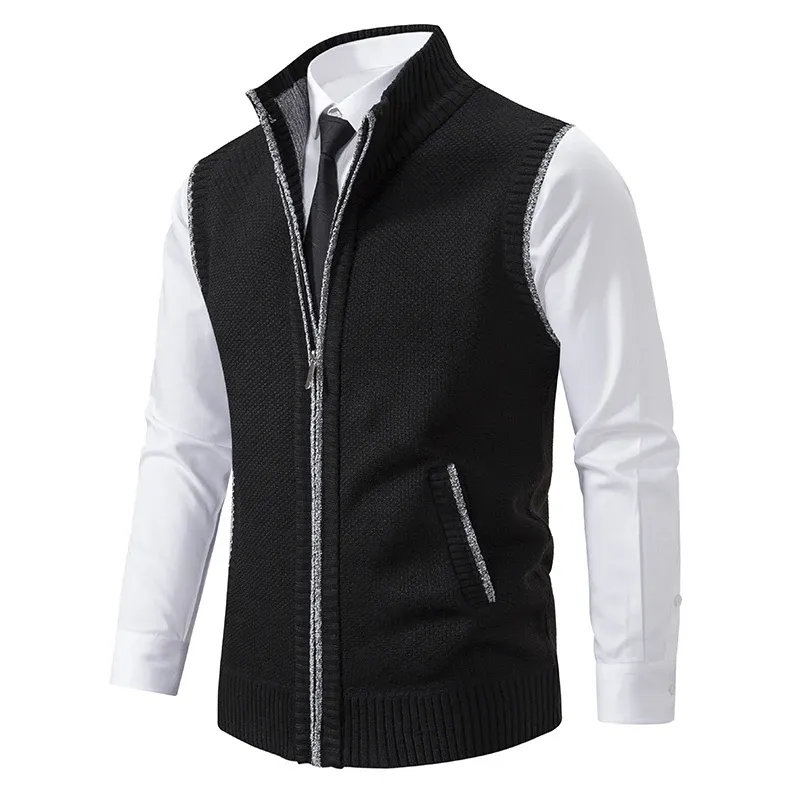 Herbst Winter Stricken Westen Männer Stehen Kragen Einfarbig Gestrickte Ärmellose Sweatercoat Mann Zipper Weste Strickjacke Stricken Weste