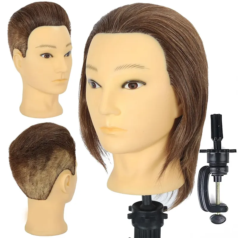 Männlicher Schaufensterpuppenkopf mit 100 % echtem Echthaar, Schwarz, zum Üben, Friseur, Kosmetik, Training, Puppenkopf für Haarstyling