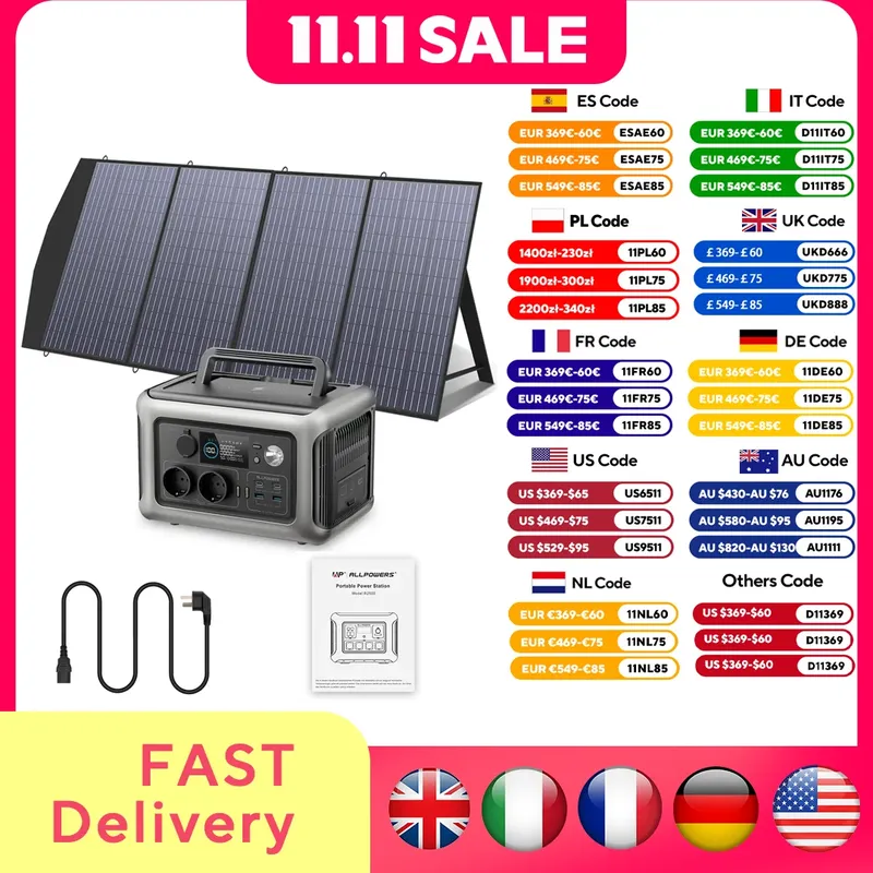 ALLPOWERS R600 Solargenerator mit Solarpanel (optional), 600 W 299 Wh tragbares LiFePO4-Kraftwerk mit Solarladegerät für Camp