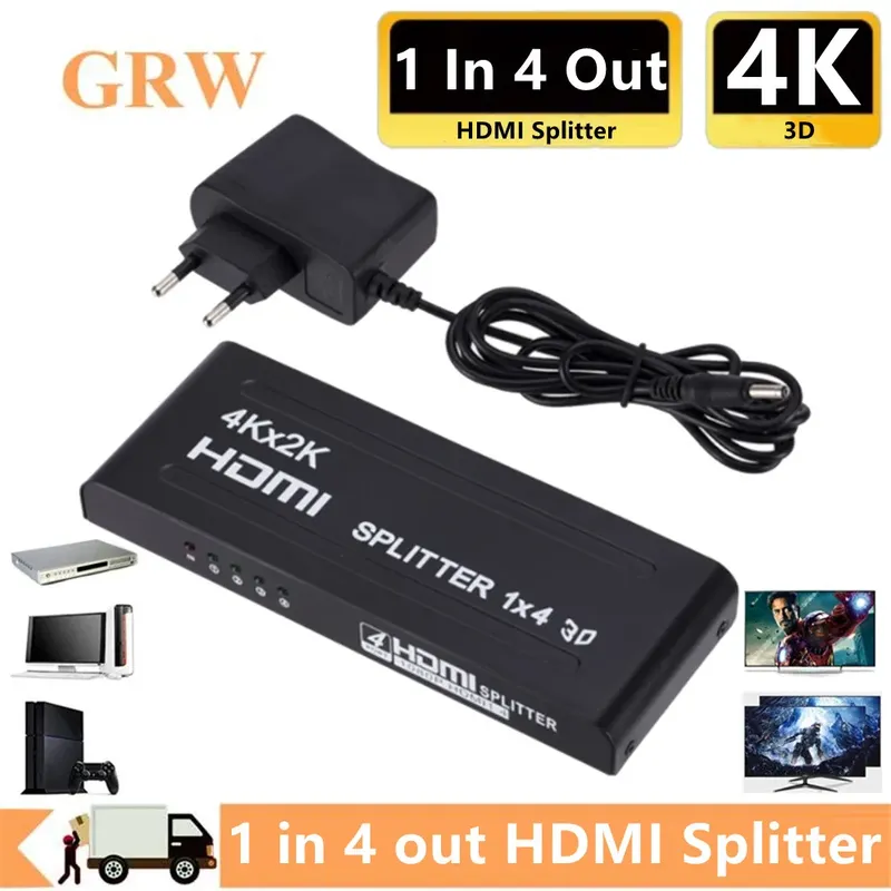 4K x 2K HDMI Splitter HDMI Schalter 1 in 4 Out Video Distributor Verstärker 1x4 Splitter für HDMI Box PC Monitor Projektor Laptop