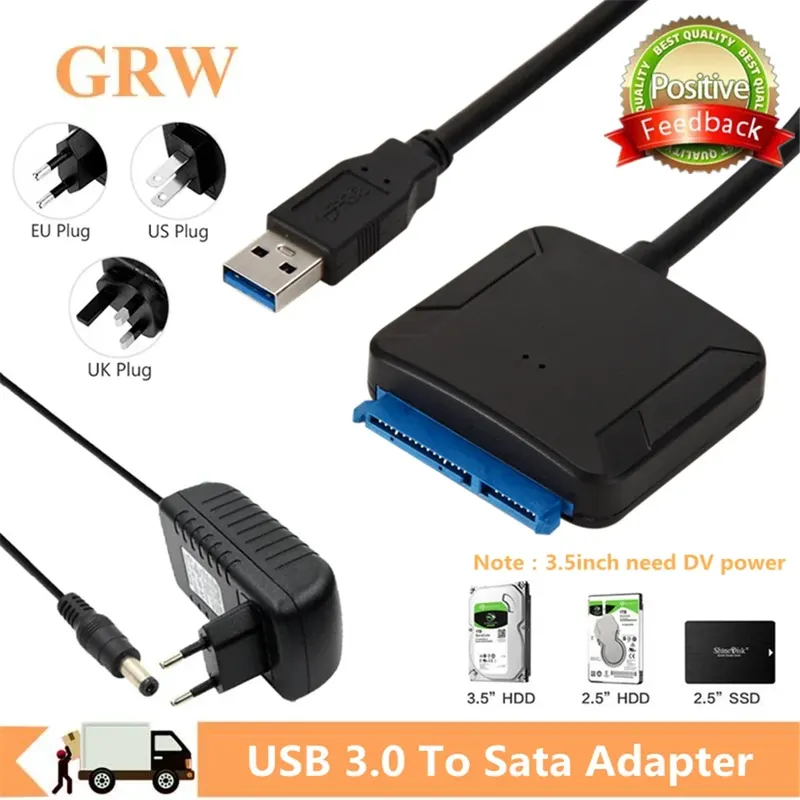 Grwibeou USB 3.0 zu SATA Kabel Sata III zu USB Adapter Konverter Kabel Unterstützung 2,5/3,5 Zoll externe SSD HDD Adapter Festplatte