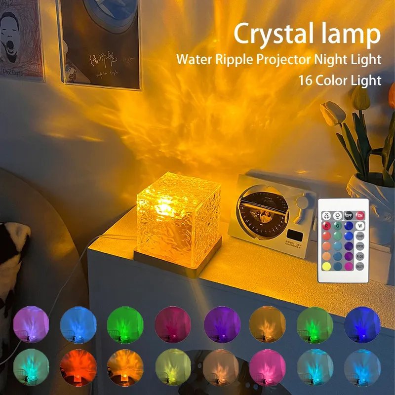 Ozean Welle Aurora Projektor Licht 16 Farben Dynamische Rotierende Flamme Kristall Lampe Mit Fernbedienung RGB Dimmbar Für Wohnzimmer Dekor