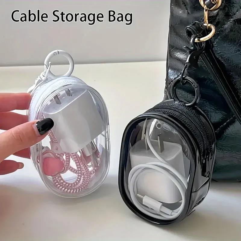 Tragbare Mini-Aufbewahrung tasche mit durchsichtigem Reiß verschluss-platzsparender Organizer für Kopfhörer und Ladegeräte, vielseitig mit praktischer Schlüssel bunds ch laufe