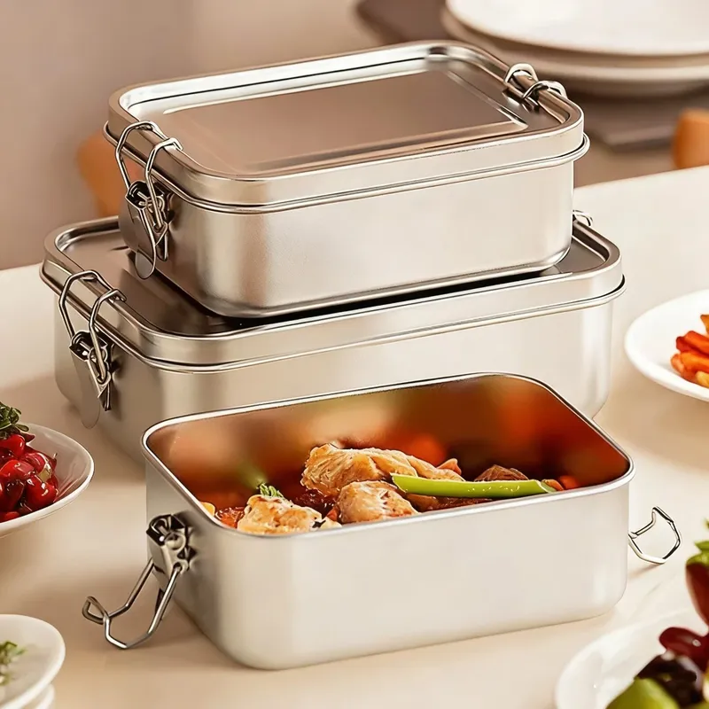 WORTHBUY Bento-Box aus Edelstahl 304, tragbare Lunchbox aus Metall für Kinder und Erwachsene, versiegelte Frischhaltedosen mit abschließbarem Clip