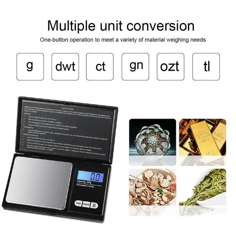 Mini-Elektronikwaage, Taschen-Digitalwaage für Gold, Sterlingsilber, Schmuckwaage, Präzisionswaage, 200/500 g x 0,01 g/1 kg x 0,1 g