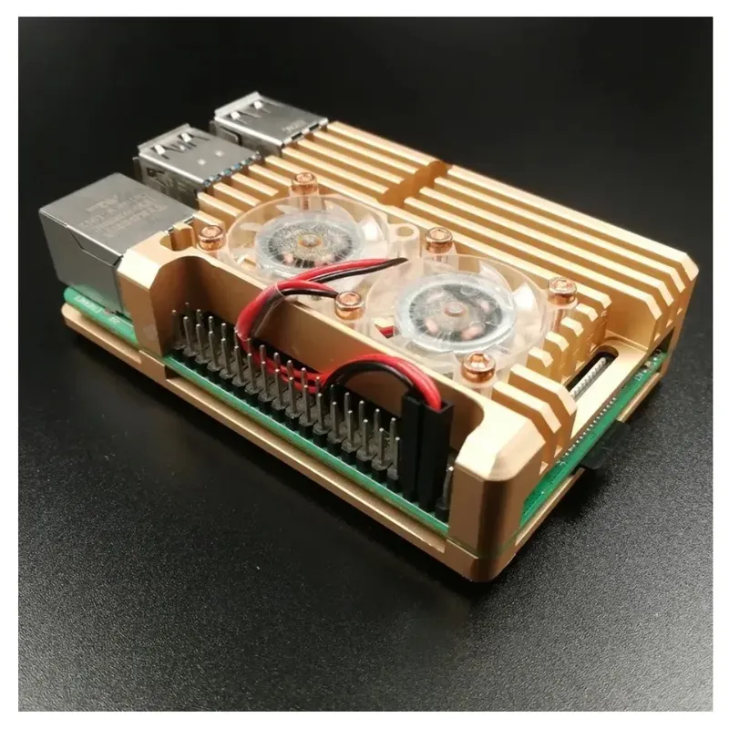 Raspberry Pi 4/3 Aluminiumgehäuse mit Dual-Lüfter, Metallgehäuse, schwarzes Gehäuse für RPI Raspberry Pi 4B/3B/3B+