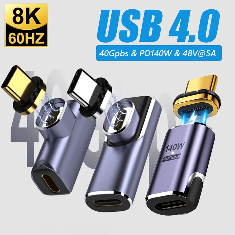 USB4.0 Thunderbolt3 Magnetischer USB-C-zu-Typ-C-Adapter, 140 W, 40 Gbit/s, Schnelllade-Magnet-Ladekonverterkabel, 8K bei 60 Hz, USB-C-Anpassung