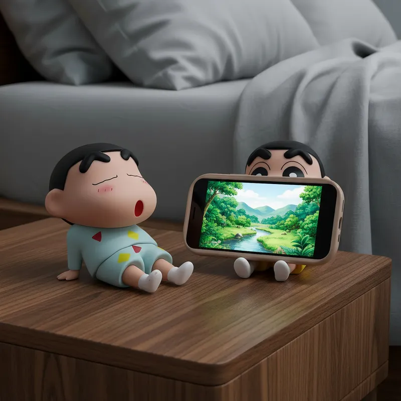 Crayon Shin-Chan Anime-Figur Handyhalter, Kawaii Schreibtisch-Dekoration, Mini-Sammlerstück, Niedliches Geschenk für Mädchen und Teenager