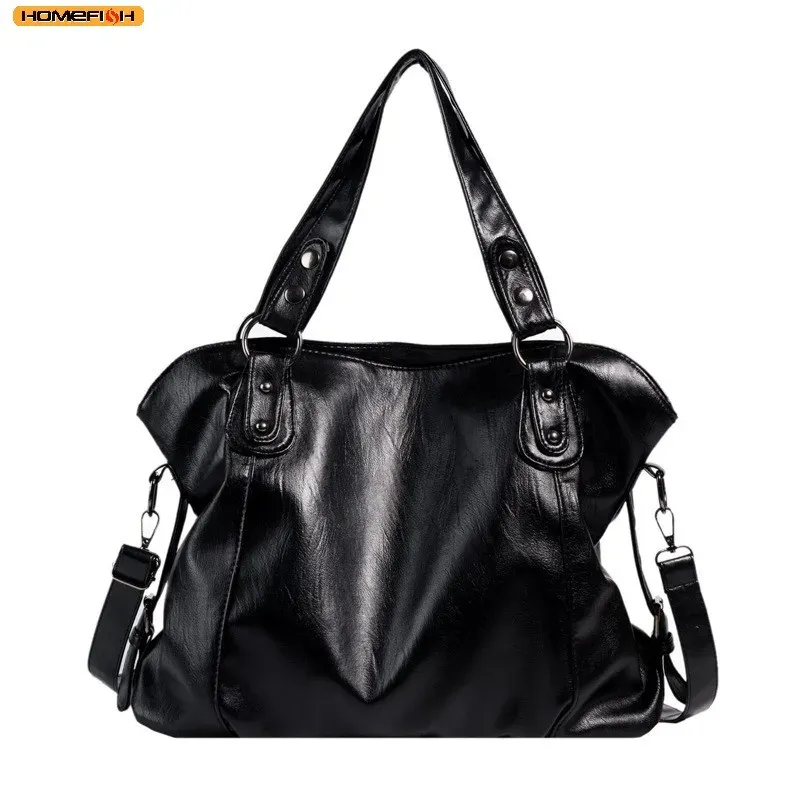 Homefish Capacity Schwarze Umhängetaschen für Damen, große Einkaufstasche, einfarbig, weiches Leder, Umhängetasche, Reisetasche