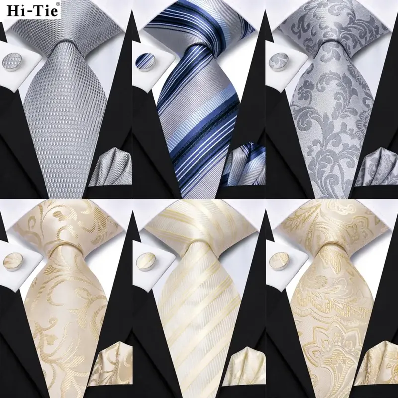 Hallo-Krawatte Champagner Floral Paisley Seide Elegante Krawatte Für Männer Bräutigam Hochzeit Männer Krawatte Einstecktuch Manschettenknopf Zubehör Großhandel