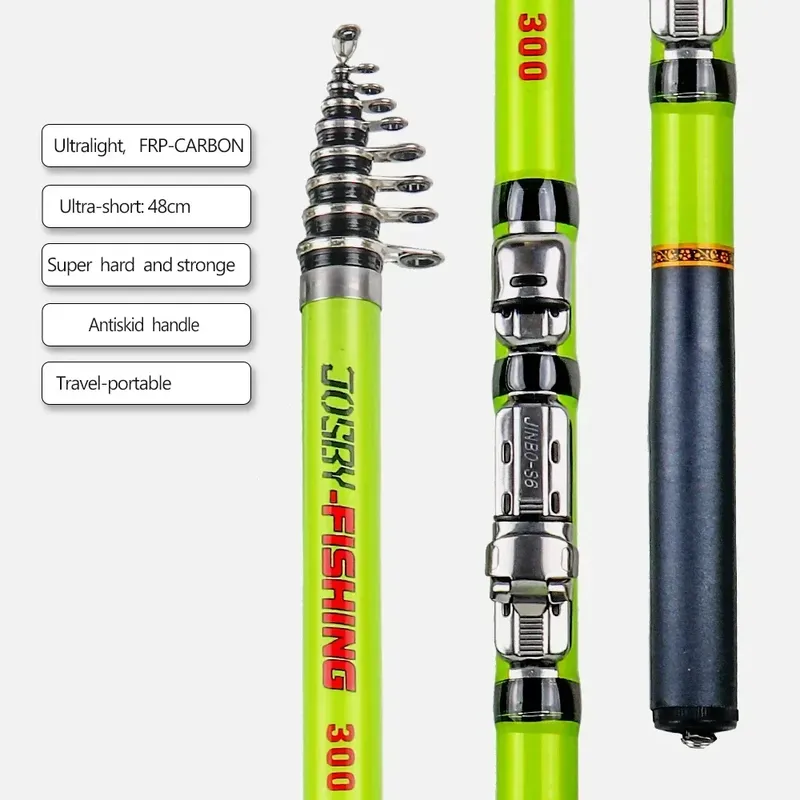 JOSBY Carbon Fiber Spinning Angelrute Teleskop Mini Pole 3M 2,7M 2,4M 2,1M 1,8M 1,5M Fisch Getriebe Tackle Hohe Qualität