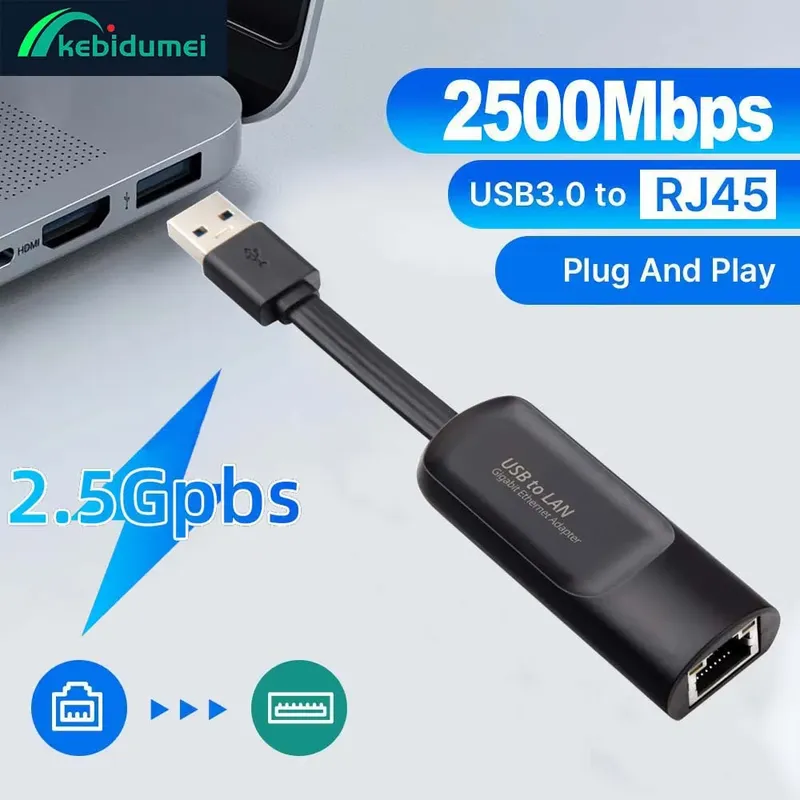 Kebidumei 2500 Mbit/s Ethernet-Adapter 2,5 G USB Typ C auf RJ45-Netzwerkkarte Kabelgebundener Ethernet-Gigabit-LAN-Adapter-Hub für MacBook iPad