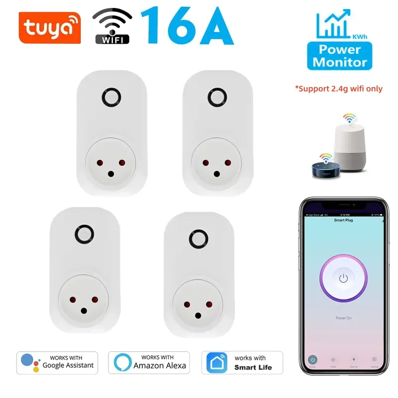 Tuya Smart Steckdose Israelischen Stecker 16A Power Monitor Wifi Licht Schalter Smart Leben Fernbedienung Outlet Für Alexa, Google Assistent