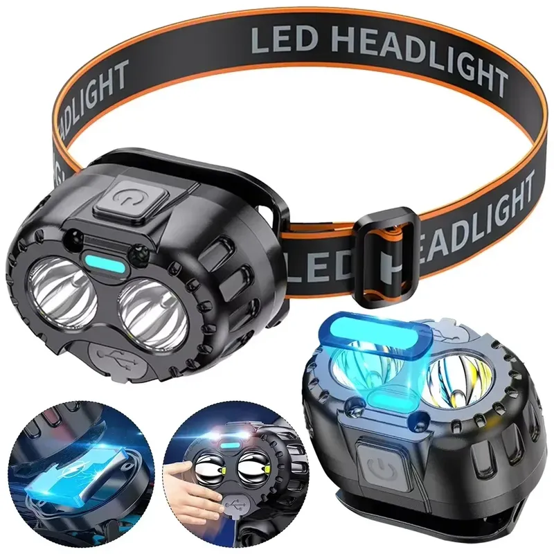 Leistungsstarke LED-Stirnlampe, IPX4, wasserdicht, Notfall-Kopf-Taschenlampe, 250 lm, XPE-LED-Stirnlampe, 500 mAh, für Outdoor, Angeln, Camping, Wandern