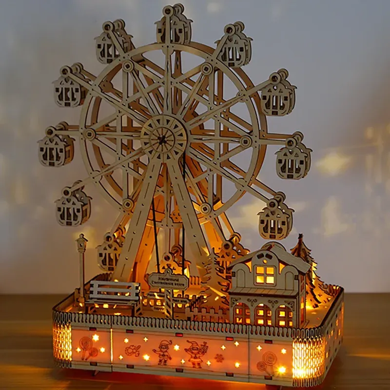 Riesenrad Hände Handwerk DIY 3D Holz Puzzle Instrument Montage Gebäude Modell Kit Denkaufgabe Puzzles Spielzeug
