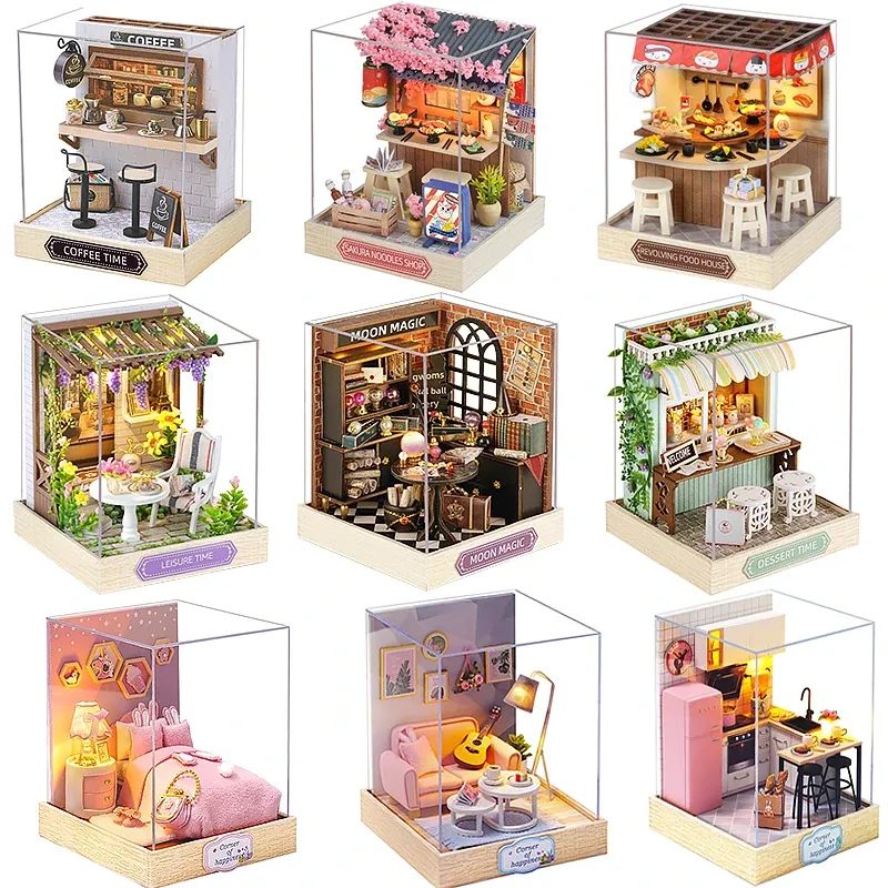 Mini-Puppenhaus, DIY, kleines Haus, Kit, handgefertigt, 3D-Puzzle, Montage, Modellbau, Zimmer, Schlafzimmer, Dekoration, Holzhandwerk, Geburtstagsgeschenk