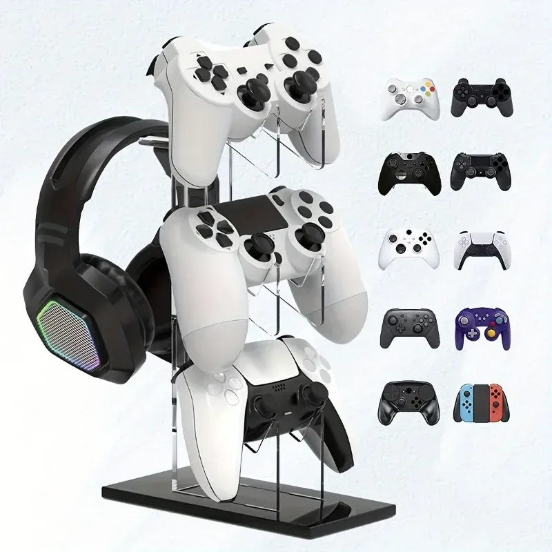 Dreischichtiger Konsolenständer aus Acryl, Headset-Halter, Desktop-Aufbewahrung für alle Gamepad-Kopfhörer, Airpods Max, Gaming-Zubehör