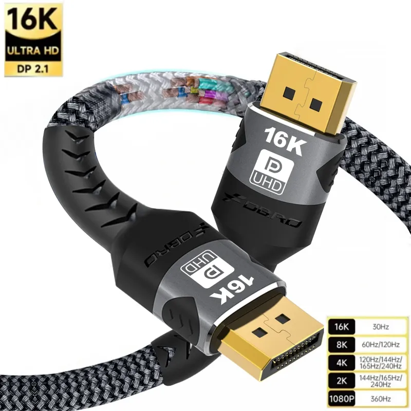 16K DP 2.1 Displayport-Kabel 16K 30Hz 8K 60Hz 4K 120Hz 32Gbps Video-Audiokabel Display Port 1.2 Adapter für Laptop HDTV PC