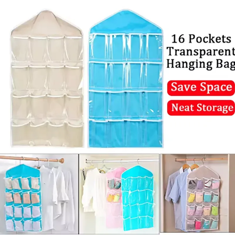 1 STÜCK 16 Gitter Wandmontierter Kleiderorganisator Stoffschrank Tasche Aufbewahrungsregal Netztasche Klare Hängung über dem Kleiderschrank