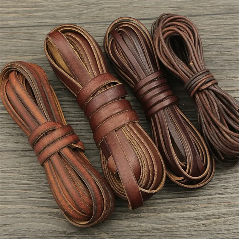 2 m Vintage Rindsleder Schnur Streifen Runde/Flache Seil Schnur DIY Armband Halskette Geflochtene Handwerk Schmuck Machen Zubehör