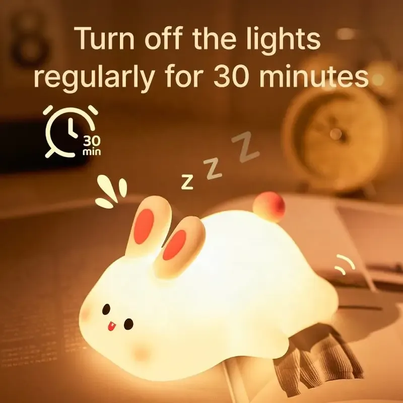 Niedliches Kaninchen-Nachtlicht, Touch-Control-Nachttischlampe, Timer, Tierdesign, ideal für Heimdekoration, Neujahr/Valentinstagsgeschenk