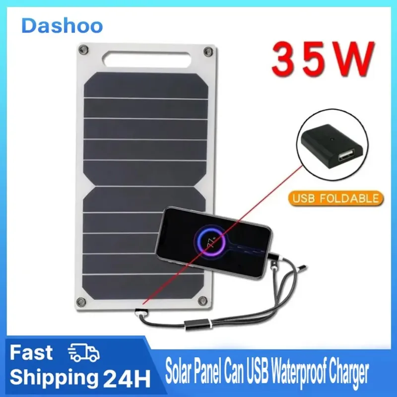 Solarpanel kann mit Rucksack befestigt werden, 5–35 W, USB, wasserdicht, tragbares Ladegerät zum Aufladen von Outdoor-Wandern, Camping und Mobiltelefonen