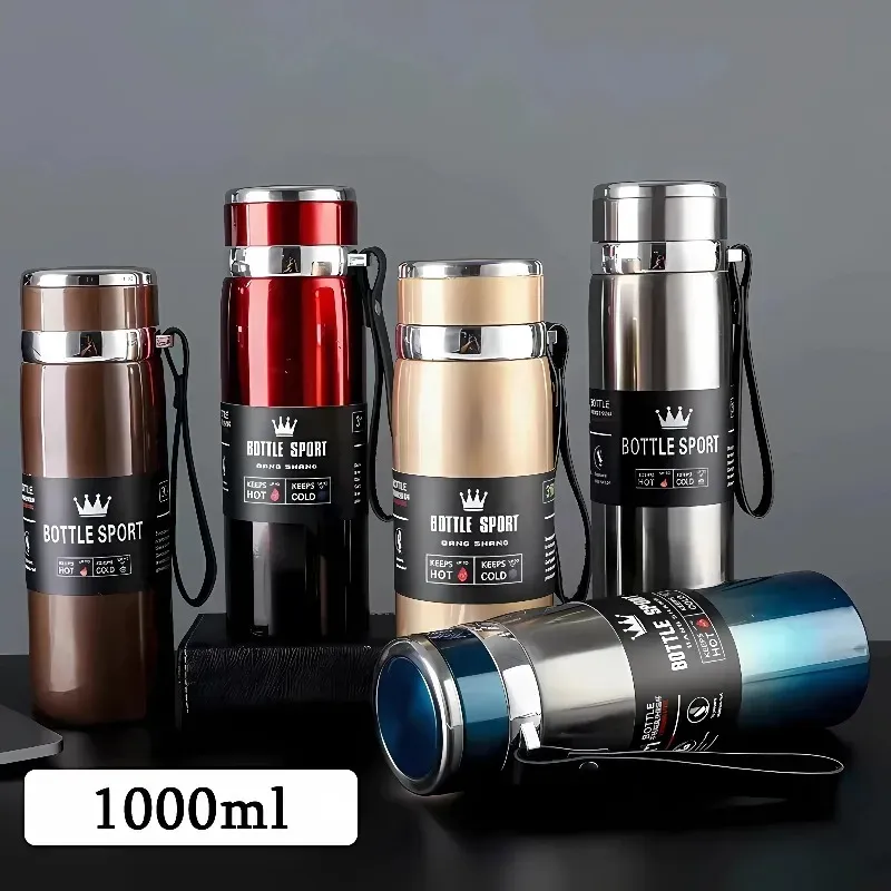 1L Thermo-Wasserflasche hält kalte und heiße Thermoskanne für Wasser, Tee, Kaffee, Isolierflaschen, Edelstahl-Thermosflasche