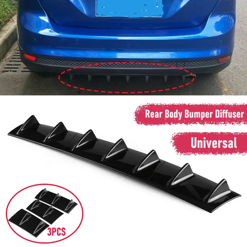 Auto-Modifikation Neuer Stil Universeller Heckspoiler Diffusor Hochglanz Schwarz 7-Flügel-Design Untere Karosserie-Lippe 3-teilig/Set