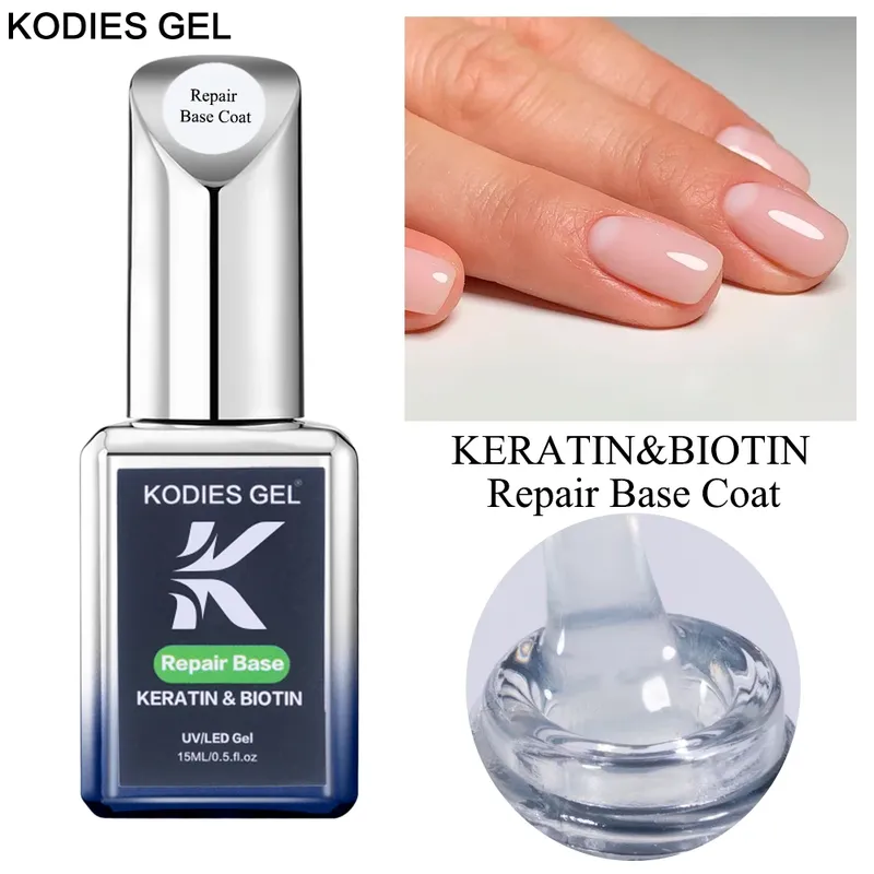 KODIES GEL 2024 NEUE Reparatur Basislack Gel Nagellack UV/LED 15 ml Keratin Biotin Nägel Behandlung Stärker Basis Primer klar
