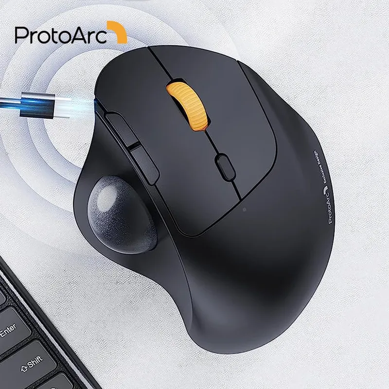 ProtoArc Kabellose Trackball-Maus, 2,4 g, ergonomische Rollerball-Maus, wiederaufladbar, Bluetooth-Computermäuse, 3-Geräte-Verbindung