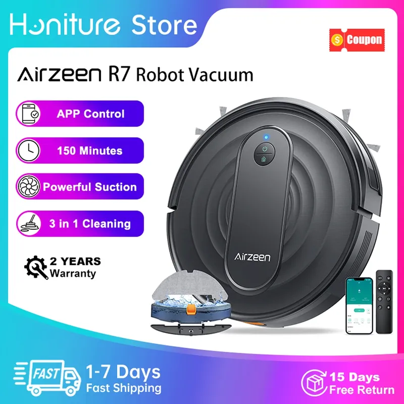 Airzeen R7 Roboter-Staubsauger, 3-in-1-Reinigung, 3000 Pa Saugkraft, intelligente App/Alexa-Steuerung, automatische Selbstaufladung für Tierhaare und Böden