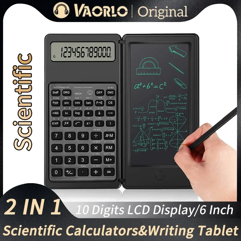 2-in-1 faltbarer wissenschaftlicher Taschenrechner und 6-Zoll-Schreibtablett, 10-stelliges LCD-Display für Studenten, Lehrer, Buchhalter