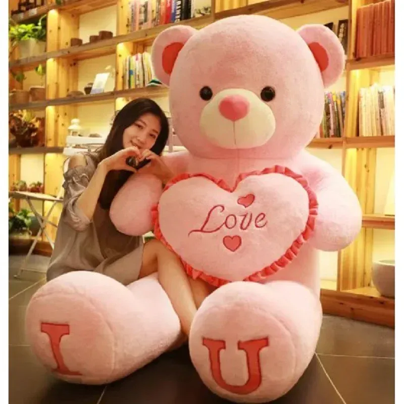 Valentinstagsgeschenk 80/100cm Großer LOVE Plüsch-Teddybär Riesiges Stofftier Geburtstagsgeschenke Weiches Kissen Puppen für Freundin Mädchen Ehefrau
