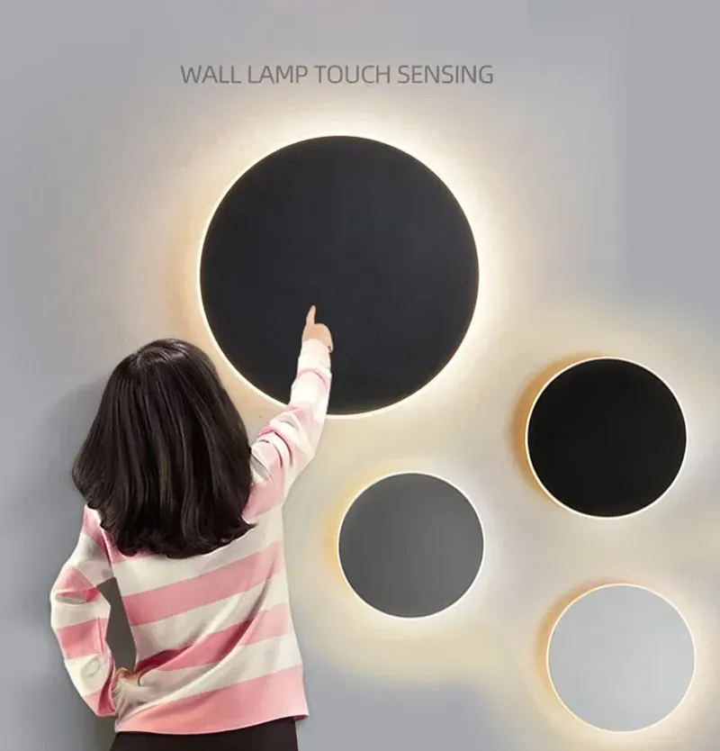 Runde LED-Wandlampen, Beleuchtung, Touch-Schalter, Veranda, Sensor, Innenbereich, moderner minimalistischer Stil, Schlafzimmer, Treppe, Hintergrund, Wandleuchten