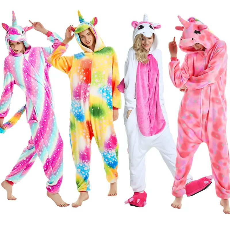 Kigurumi Einhorn Cartoon Onesies Kinder Kinder Tier Pyjamas Overalls Frauen Männer Nachtwäsche Onepiece Anime Cosplay Kostüme