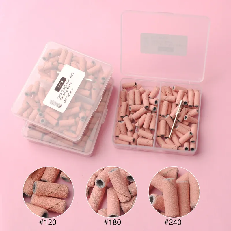 80 teile/schachtel Rosa 3,1mm Mini Schleifbänder Kits Nagelbohrer Dorn Sets Elektrische Maniküre Zubehör Werkzeug Dead Skin Remover