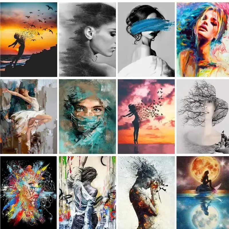 GATYZTORY 60x75cm Malen nach Zahlen Mädchen Ölfarbe nach Zahlen Kits Figur auf Leinwand Landschaft Zeichnen Malerei DIY Home Decor