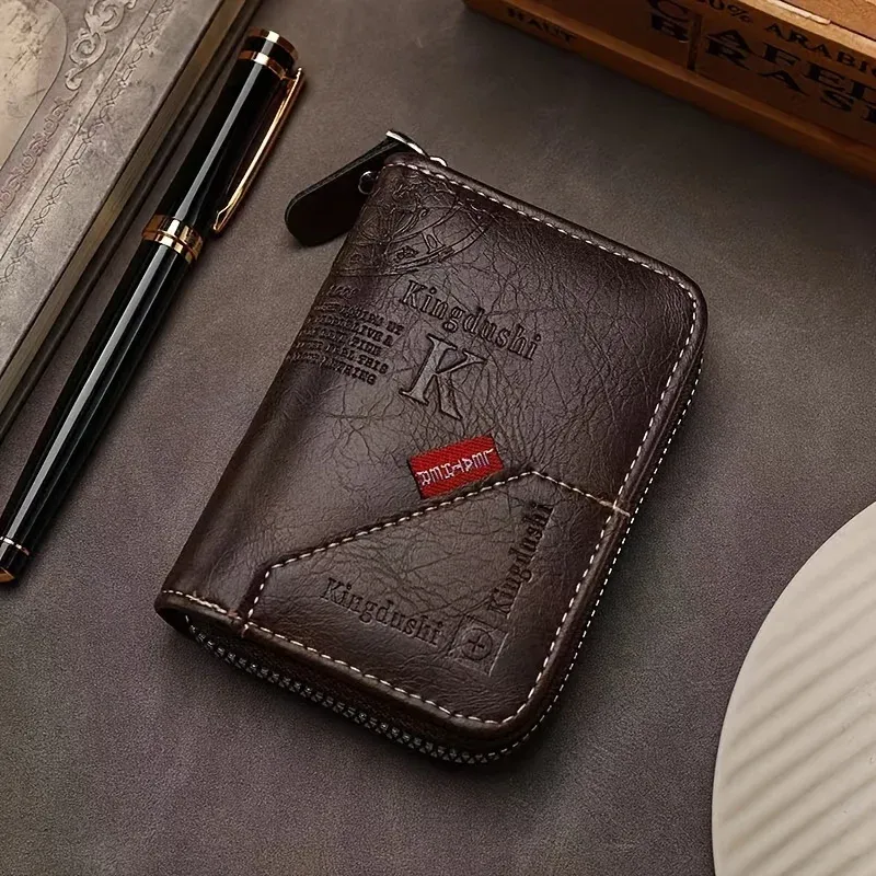 Vintage-inspirierte kompakte Geldbörse aus PU-Leder – mehrere Kartenfächer, tragbarer Kreditkartenhalter, stilvolles Retro-Design