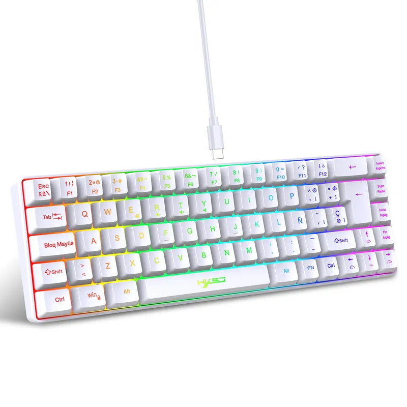 Heißverkauf! Spanische 69-Tasten-RGB-Rücklichtkabel-Gaming-Tastatur, 68% kompaktes Design, Ein unverzichtbares Gadget für Büroarbeitnehmer und Gamer