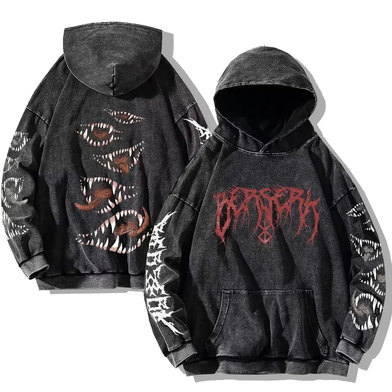 Gothic Vintage Gewaschen Hoodies Zähne Lustige Gedruckt Sweatshirts Harajuku Retro Langarm Pullover Männer Frauen Y2k Übergroßen Hoodie