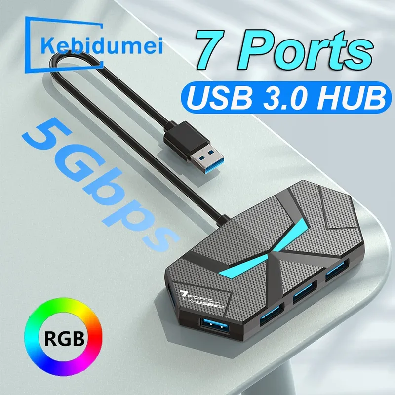 7 Ports USB 3.0 HUB Typ C Dockingstation 5 Gbit/s Hochgeschwindigkeitsübertragung Splitter Adapter für Laptop Festplatte Maus Tastatur