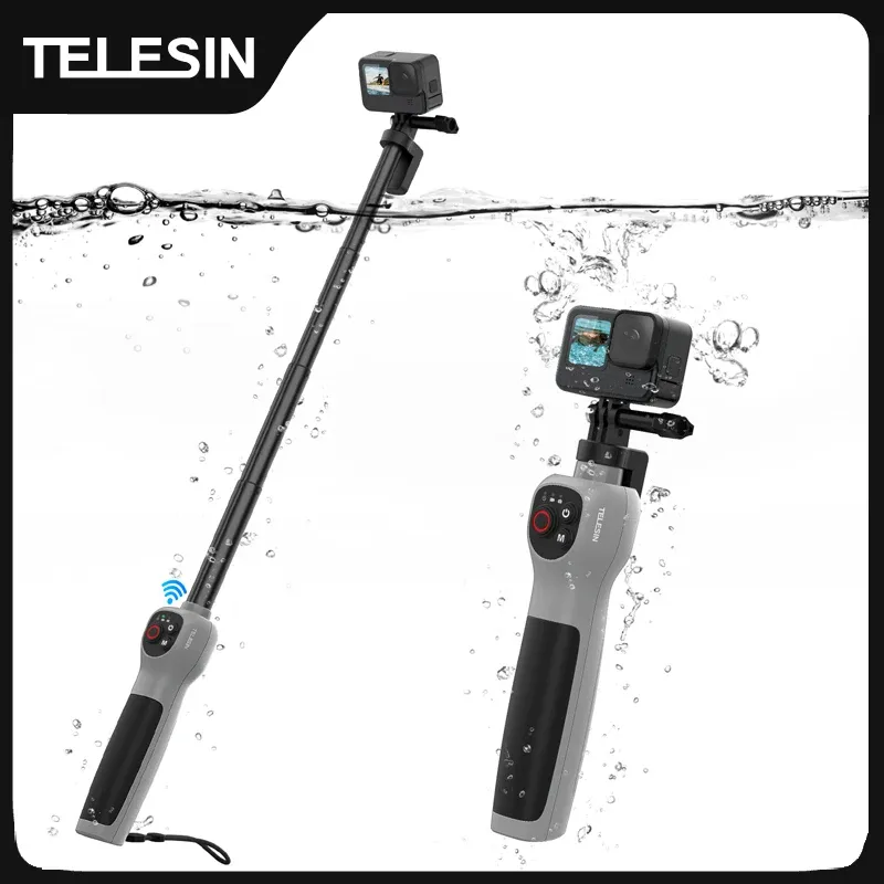 TELESIN Unterwasser-Selfie-Stick, wasserdicht, zum Tauchen, ausziehbarer Selfie-Stick, kabellose Fernbedienung für Gopro Hero 8, 9, 10, 11, 12, 13