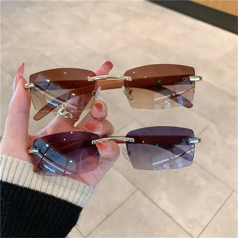 Trendige Punk-Sonnenbrille, randlose rechteckige Sonnenbrille für Männer und Frauen, modisch, UV400, Driving Shades, rahmenlose Farbverlaufsbrille