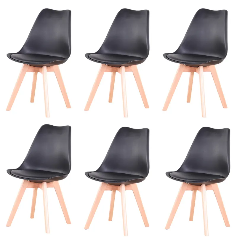4er-Set, 6 nordische mittelalterliche Esszimmerstühle, PU-gepolsterter Sitz, Beine aus Buchenholz, Schreibtischstühle für Esszimmer, Schlafzimmer, Balkon, Restaurant